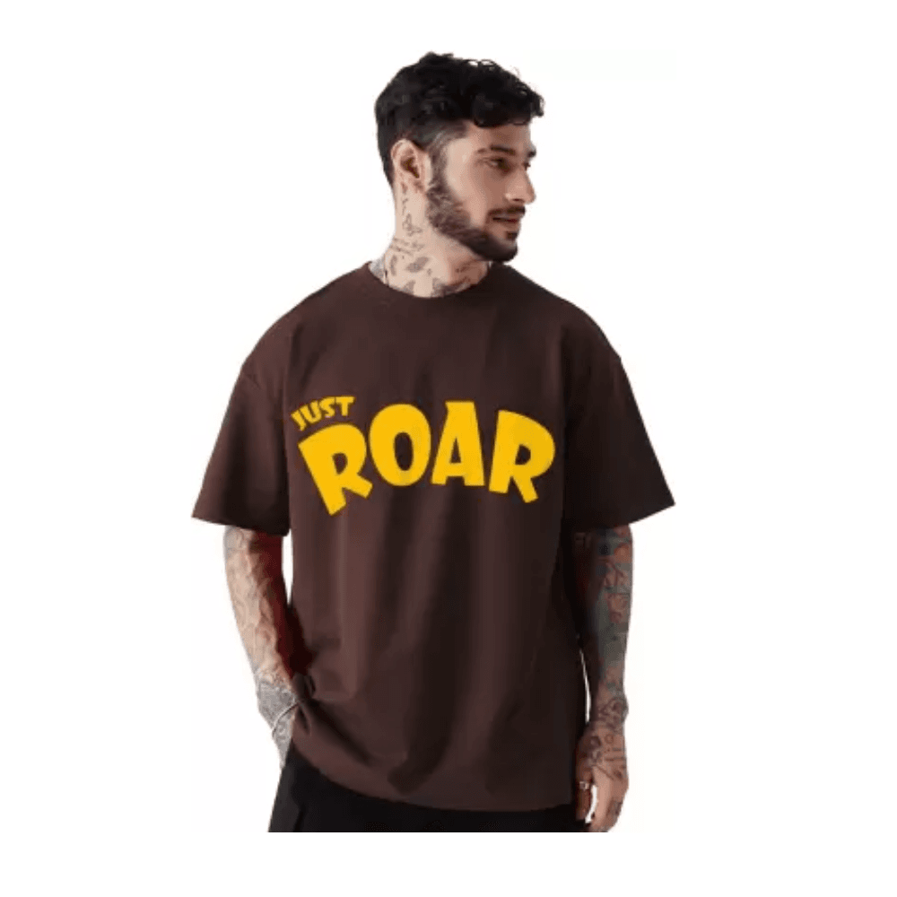 Men Printed Round Neck Cotton Blend Brown T-Shirt